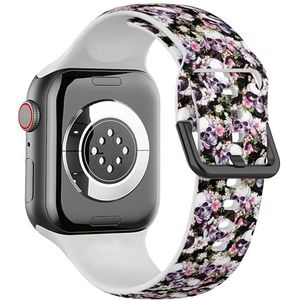 Zachte sportband compatibel met Apple Watch 42 / 44 / 45 / 49 mm (menselijke schedels bloemen vlinders vogels) siliconen armband accessoire voor iWatch