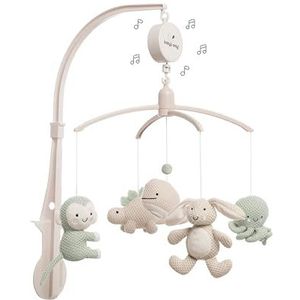 Baby's Only - Muziekmobiel baby Animals - Boxmobiel - Laurel Green/Warm Linen - Gebreide figuurtjes - Muziek speelgoed - Melodie 'It's a small world'