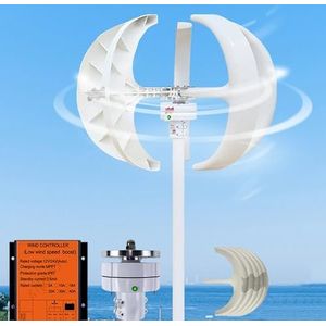 100-500W Verticale Windturbinegenerator, 5-Bladige Windturbinekit, 1,5 M/S Windsnelheid Start, 12/24V RV Jachtboerderij Kleine Generator, Met Controller,White-200W24V