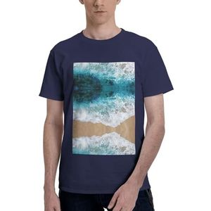 CKGODGF Mooi katoenen T-shirt met oceaangolvenprint voor heren, casual en comfortabel, korte mouwen, geschikt voor fitness en dagelijks gebruik, Donkerblauw, S