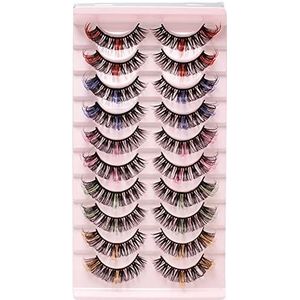 Valse, Russische Strip Wimpers D Krullend Natuurlijke Wispy Natuurlijke Dikke Volume Herbruikbare Handgemaakte Nep Wimpers Extension 10 paar (5 stijl mix) [Gekleurd-02,]