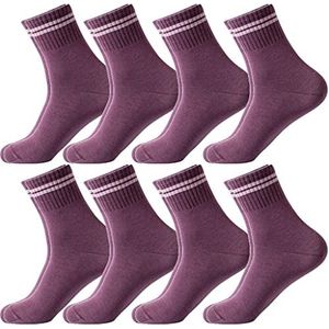 8 Pairs Womens Sokken Atletische Sokken Crew Sock Warm Wandelen Zacht Mid Calf Katoen All-season Solid Color Socks Geschenken for jongens meisjes (Kleur : Purper, Grootte : 34-38)