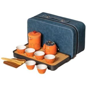 Draagbaar Theeservies Kung Fu Theeset Outdoor Complete Set Van Keramische Quick Cup Theekopje Theeblad Home Business Handige Theepot Draagbaar Reistheeservies(Orange)