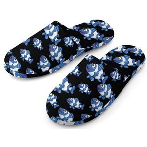 Blauwe Clownfish Volledige Print Dames Slippers Warme Anti-Slip Rubberen Zool Huisschoenen Voor Indoor Hotel 38-39_(7-8)