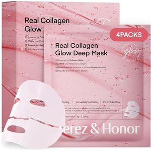 Collageenmasker Overnight Korean Skincare: Gezichtsmasker voor hydratatie, rimpelvermindering & porieverfijning met hyaluron - Real Deep Collagen Mask voor glass skin, 4 stuks x 33g [Gemaakt in Korea]