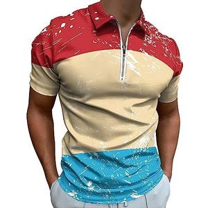 Luxemburgse retro vlag poloshirt voor heren casual T-shirts met ritssluiting T-shirts golftops slim fit