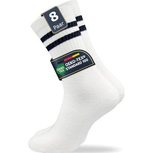 GAWILO Tennissokken voor heren (8 paar) | sportsokken met badstof zool | retro sokken met versterkte hiel en teen, wit, 39-42 EU