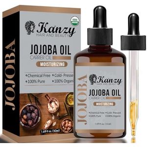 Kanzy Biologische Koudgeperste Jojoba Olie 50ml – 100% Puur voor Haar, Nagels, Wimpers & Wenkbrauwen – Vegan & Dierproefvrij voor Huid, Gezicht & Lichaam als Drager- en Massageolie