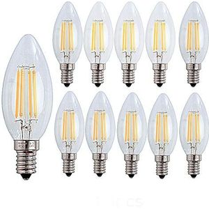 OUGEER 10 stuks E14 kaarsvormige ledlampen voor kroonluchters, E14 lampen, 40 W halogeenlamp, 400 lumen, warmwit, 2700 K, E14 gloeilamp, E14 CA35, draadlamp, niet dimbaar