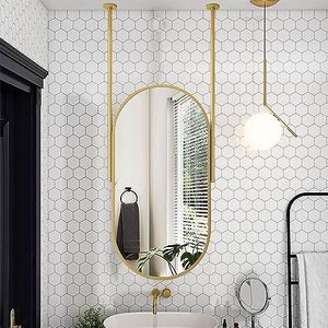Plafond hangende ovale spiegel, gouden creatieve decoratieve spiegel wand make-up make-up spiegel voor thuis of hotel - met metalen frame en boom - zwevende badkamerspiegel (Size : 40cmx60cm)