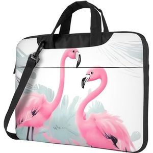 Roze Flamingo Laptop Schoudertas Draagbare Laptop Tas Laptop Case Crossbody Aktetas w/Strap Handvat, Zwart, 15.6 inch