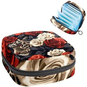 Draagbare maandverband opbergtas, menstruatiecup zakje vrouwelijke menstruatie pads tas voor tienermeisjes, tampons eerste menstruatie kit, dierenhuid en rozen