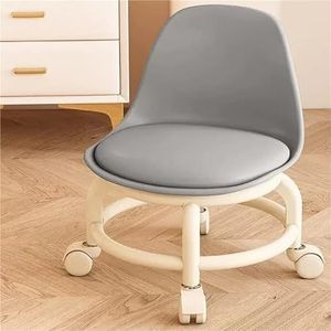 FXLUHAY Lage rolstoel wielkruk stoel PU lederen rolkruk stoelen op wielen voor thuiskantoor fitness ronde roller stoel kruk (grijs)
