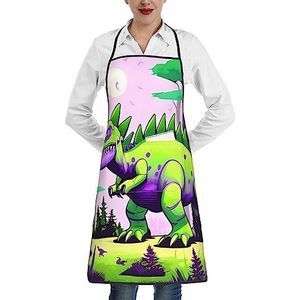 chenfandi Groene dinosaurusschort, keukenschort, chef-kokschort waterdicht verstelbaar, zacht, 1 zak in het midden, ^& unisex, Wit, Eén maat