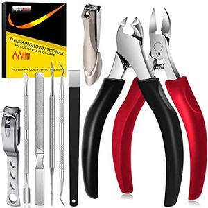 Professionele voetnageltangset, nagelschaar, nageltang, nagelknipper roestvrij staal, teennagelknipper met nagelvijl en nagelschaarset, repareren voor dikke en ingegroeide voetnagels (9 stuks, zwart +