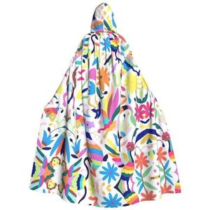 Bxzpzplj Mexicaanse Otomi Dieren Print Hooded Mantel Lange Voor Carnaval Cosplay Kostuums 185 cm, Carnaval Fancy Dress Cosplay
