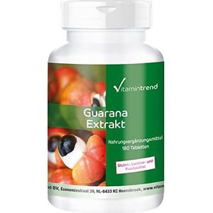 Guarana extract 300mg - 4 maal hogere concentratie - met 10,5 mg cafeïne per dagelijkse dosis - veganistisch - 6 maanden behandeling - 180 tabletten | Vitamintrend®