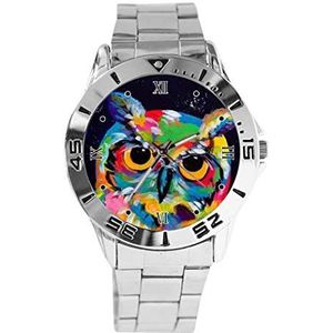 Owl Design Analoge Polshorloge Quartz Zilveren Wijzerplaat Klassieke Roestvrij Stalen Band Dames Heren Horloge