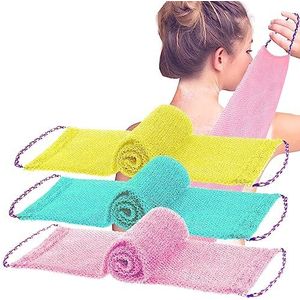 TENQUAN Afrikaanse Exfoliërende Net, 3 Stuks Afrikaanse Net Lange Netto Badspons, Nylon Vlechtwerk Net Doek voor Vrouwen Mannen Body Wassen Accessoires (Roze, Groen, Geel)