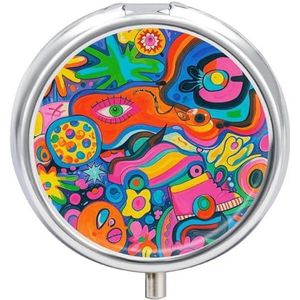 Graffiti Art Pill Box Case 3 Compartiment Travel Medicine Pill Organizer 3x A Day Draagbare Vitamine Organizer met Spiegel Kleine Pillendoos voor Portemonnee & Pocket Leuke Dagelijkse