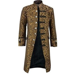 PRJN Heren lange jas Steampunk Vintage Jas Halloween Kostuum Cosplay Party Bovenkleding Jas Jas Jas Mannen Steampunk Vintage Staartjas Knopen Jas Overjas Uitloper Tops voor Winter Herfst, C-geel, S