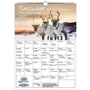 Dierenmagie ijs en sneeuw planner DIN A3 kalender voor 2024 dieren uit het poolgebied - cadeauset inhoud: 1x kalender, 1x kerst- en 1x wenskaart (in totaal 3 stuks)