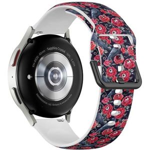 Zachte sportband compatibel met Samsung Galaxy Watch 6 / Classic, Galaxy Watch 5 / PRO, Galaxy Watch 4 Classic (aquarel Halloween rode rozen) siliconen armband accessoire