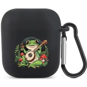 Kawaii Kikker Spelen Banjo Paddestoelen Plaat Leuke Case voor AirPods 2&1 Schokbestendige Beschermende Hoofdtelefoon Gevallen Cover Met Sleutelhanger voor Mannen Vrouwen