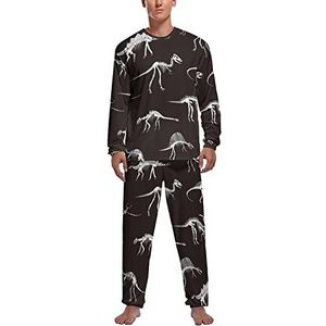 Dinosaurus Skelet in The Dark Zachte Heren Pyjama Set Comfortabele Lange Mouw Loungewear Top En Broek Geschenken XL