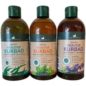 Kruiden bad 3-delige set badadditief bad met etherische oliën eucalyptus, melisse en lavendel Herbal Bath Herbamedicus 3 x 500 ml