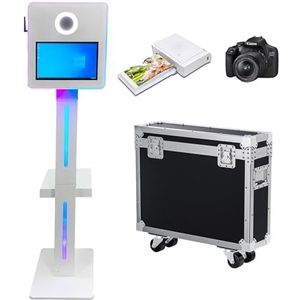 DSLR-fotocabine met 15,6 inch touchscreen, fotobooth-machine met flightcase en RGB-licht voor verhuur van bruiloften, afstudeerfeesten, evenementen (wit, fotocabine + printer + camera)
