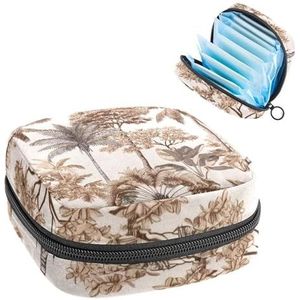 Opbergtas voor maandverband, tropische planten en palmbomen, draagbare maandverband, inlegkruisjes, tampons, maandverband, opberghouder voor vrouwen, school, kantoor