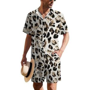 Aquarel luipaard cheetah huid heren Hawaiiaanse pak set 2-delig strand outfit korte mouw shirt en shorts bijpassende set