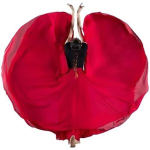 Flamencorok for vrouwen, 720 graden, volle cirkelvormige swingrok, Spaans danskostuum, volwassen, vloeiende, geplooide gelaagde rok for optredens, Halloweenfeest, rode krijtthema-outfit(Dark red_XL)