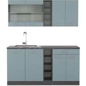 Vicco Kitchenette R-Line Solid antraciet blauw grijs 160 cm moderne keukenkasten keukenmeubel