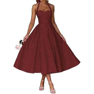 AHERKLL Spaghetti Bandjes Bruidsmeisjes Jurken Jacquard Satijn Halter Formele Avond Feest Maxi Jurk HAH046, Bordeaux, 32