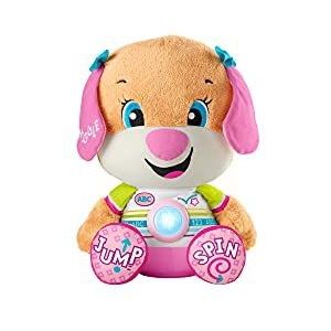 Fisher-Price HCJ37​​ Laugh & Learn So Big Sis - UK English Edition, Large Musical Plush Puppy Toy with Learning Content for Infants and Toddlers, Multicolor, 40.0 cm*17.5 cm*22.0 cm