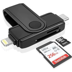 USB C Lightning SD-kaartlezer voor iPhone 15 iPad Mac - Digitale kaartlezer 2 in 1 Micro SD/SD Card Adapter (Lees twee kaarten tegelijk), Draagbare Digitale Camera Adapter Geheugenkaartlezer, Plug and