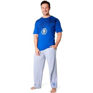 Chelsea F.C. Pyjama voor heren, nachtkleding, T-shirt en lange broek, pyjamaset voor mannen, tieners, S-3XL, cadeaus voor mannen, Blauw/Grijs, 3XL