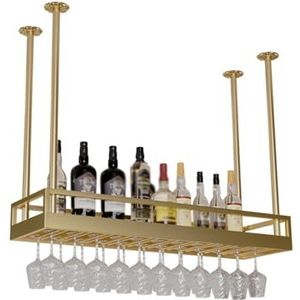 Plafond Wijnglasrek, Plafondgemonteerd Wijnglas Droogrek, Hangende Wijnglazen Opslaghanger Organisator For Thuisbar En Restaurant (Color : Gold, Size : 100cm)