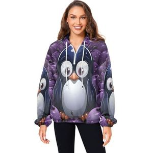 KAAVIYO Cartoon Leuke Paarse Pinguïn Pluizige Jas Trui Hoodie Hooded Zakken Fuzzy Fleece Sweatshirt Ronde hals Truien Hoodies voor Meisjes Vrouwen, Patroon, XL