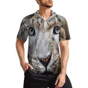 Snow Leopard - Snow Ghost Heren golfpoloshirts klassieke pasvorm T-shirt met korte mouwen bedrukt casual sportkleding top 3XL