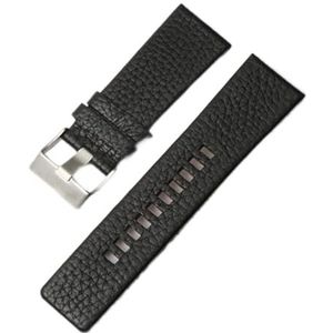 CCACHE Diesel Watch Band Lederen Vervanging 26mm 27mm Fit for DZ73 Serie horlogeband polsband zwart bruin horloge riemen horlogebandje (Color : Black-silver buckle, Size : 27mm)