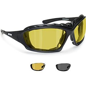 BERTONI - P366FTA - Motorbril - Mat Zwart - Fotochromatisch met Afneembare Clip voor Optische Lenzen