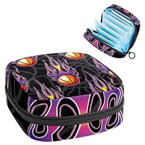 Maandverband Opbergtas,Draagbare maandverband Opbergzak,Sport Basketbal Power Fire Paars, Meerkleurig, 4.7x6.6x6.6 in/12x17x17 cm