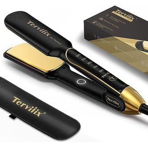 Terviiix zuiver titanium haarstijltang, ARC gebogen randontwerp, 24K salon breed platijzer voor dik haar voor krullend haar, 30s snelle verwarming, 100-240V dubbele spanning, 60mins automatische uitschakeling