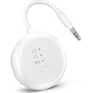 Avantree SoundJet R1 Bluetooth-adapter vliegtuig voor hoofdtelefoon en AirPods, aptX Adaptive, Qualcomm-chipset, 20 uur batterijduur, draadloze audiozender voor reizen, Wit