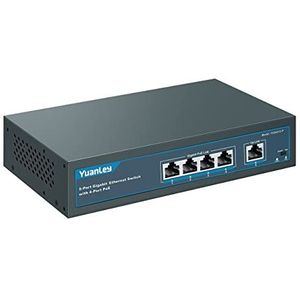 YuanLey 5-poorts Gigabit PoE Switch met 4 PoE-poorten, 802.3af/at 78W ingebouwde power, breid de functie uit, Metal Fanless Unmanaged