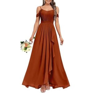 HPPEE Dames V-hals koude schouder bruidsmeisjes jurken met split ruches chiffon formele avondjurk, Roest, 32
