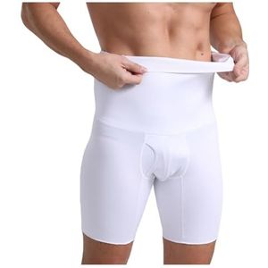 PEONNYT Mannen Buikcontrole Shorts Compressie Vormmende Broek Hoge Taille Afslankende Body Shaper Slips Shapewear Ondergoed (Wit, Wit, M